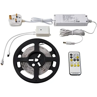 Image of Loops 5m CCT LED Strip Kit &amp; 24W Driver Suspplied with Remote Control Flexible Under Cabinet Lighting Colour Changing Technology Self Adhesive Backing
