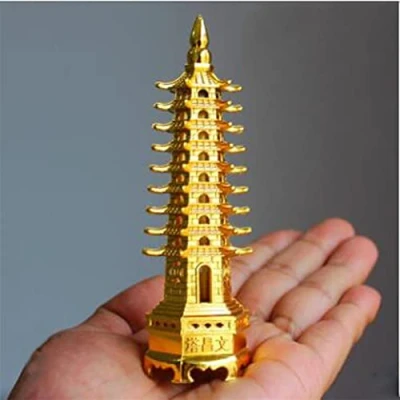 Image of JEYANG Alloy Feng Shui Education Tower Nine Levels Wen Chang Pagoda for Education,Career,Business Growth Table/Desk Decor Ornaments Gift,Gold 13cm