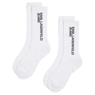 Image of KARL LAGERFELD JEANS, MENS, ESSENTIAL LOGO SOCKS SET(2 PK), WHITE, 42/46