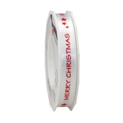 Image of C.E. Pattberg Präsent Babel Printed Satin Ribbon White 15 mm width, 20 m length