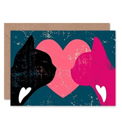 Image of Wee Blue Coo VALENTINES CATS LOVE HEARTS BLANK GREETINGS CARD ART CL394