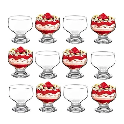Image of GK Global Kitchen Glass Dessert Bowls Sundae Ice Cream Set of 12 Piece Tulip Short Stemmed Prawn Cocktail Glasses Appetiser Fruit Salads Pudding Dishes Footed