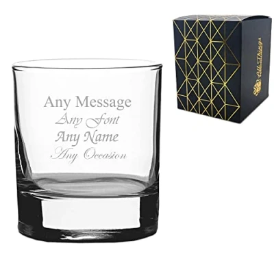 Image of Personalised Engraved Old Fashioned Whisky Glass Tumbler, Gift Boxed, Personalise with Any Message for Occasion