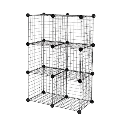 Image of Amazon Basics 6 Cube Wire Grid Stackable Storage Shelves, Black, 66 x 32 96.5 cm
