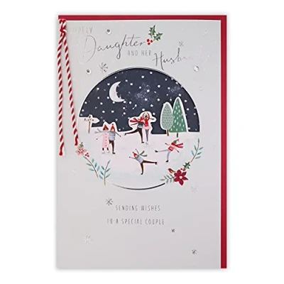 Image of Clintons: Skating Characters Daughter &amp; Husband Christmas Card, Multi Colour, 155 x 235, 1171362