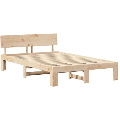 Image of Bed Frame with Headboard 120x190 cm Solid Pine Wood Vidaxl