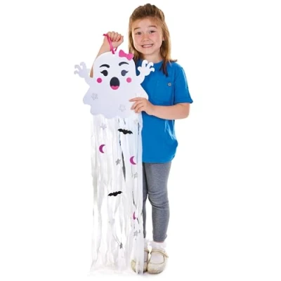 Image of Baker Ross FN293 Giant Ghost Streamer Hanging Decoration Kits Pack of 4, Halloween Arts and Crafts for Kids, Decorations