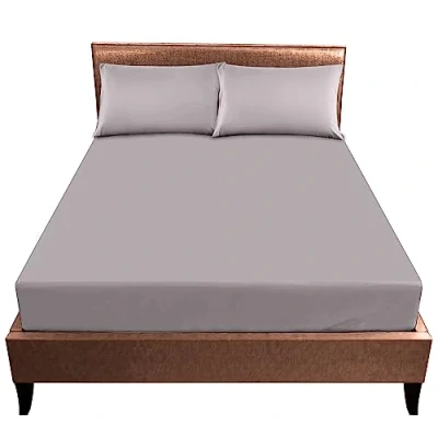 Image of Easy Care Deep Fitted Sheets Double Bed (25 cm), Breathable &amp; Lightweight Plain Dyed Sheet, Non Iron Polycotton Elasticated Corner Bedding Grey