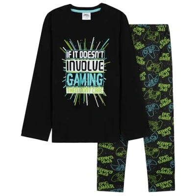 Image of CityComfort Boys Long Pyjama Set, Comfortable Breathable Sleepwear PJs Gamer Gifts for (Green/Black, 7 8 Years)