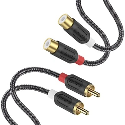 Image of J&amp;D 2 RCA Extension Cable, Cable Gold Plated Audiowave Series Male to Female Stereo Audio with PVC Shelled Housing and Nylon Braid, 1.8 Meter