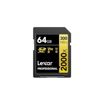 Image of Lexar Professional 2000x SD Card 64GB, SDXC UHS II Memory Card, Up to 300MB/s Read, 260MB/s Write, Class 10, U3, V90 for DSLR, Full HD Cinema Quality 8K Video Cameras (LSD2000064G BNNAG)
