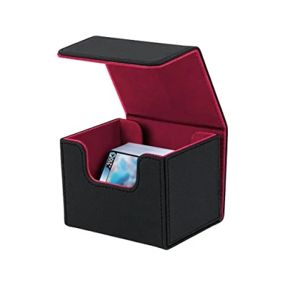 Image of Mcbazel Deck Box for MTG Cards,Card Fits 100+ Single Sleeved Cards, Card Holder TCG cards,PU Leather Storage Case,Black&amp;Red