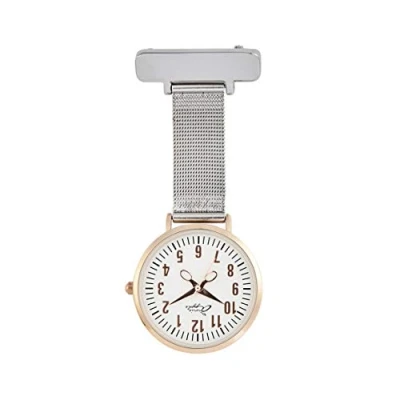 Image of Annie Apple Designer Silver Mesh and Rose Gold Scissor Hands Nurses Nurse Hairdresser Beautician Fob Pocket Watch