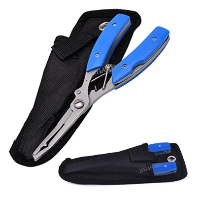 Image of JSHANMEI Fishing Pliers Tool Multi Function Stainless Steel Forceps Line Hook Remover Accessories (Blue)