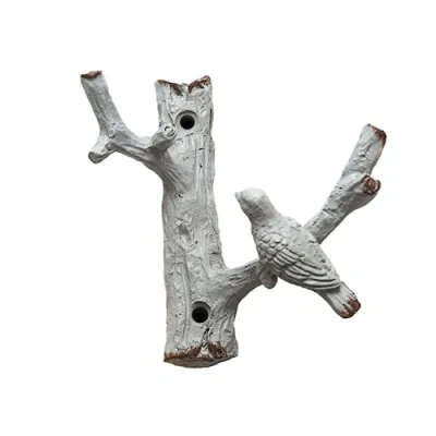 Image of Fyne Finds Grey Cast Iron Wall Bird on Branch 2 Hook Coat Key Hat Towel Cloth Rack Metal Shabby Chic Decorative Gift Idea