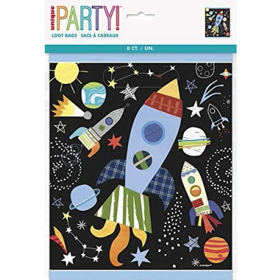 Image of Outer Space Loot Bags (19cm x 27cm) Colorful Galactic Party Favors Perfect for Astronaut Themed Events 8ct, Grey