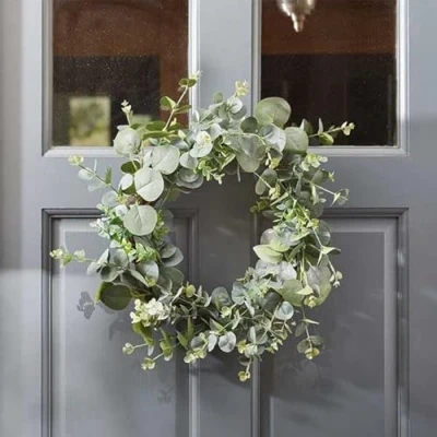 Image of Garden Mile 40cm Floral Artificial Eucalyptus Foliage Ornamental Wreath Wall Hanging Fence Door Decoration Outdoor Indoor Patio Entrance Waterproof Faux Flowers UV Resistant (Verde)