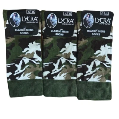 Image of Mens Boys Camouflage Camo Cotton Rich Socks 6 11 Eur 35 45 Army Green Camou (Army Camouflage, 3 Pairs)