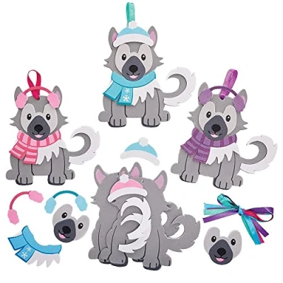 Image of Baker Ross FX354 Husky Mix and Match Decoration Kits Pack of 8, Kids Christmas Decorations Craft Kit, Arts Crafts