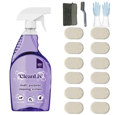 Image of Cleanlix Cleaning Spray, Cleaner for Instant Stain Removal, All Purpose Spray with Tablets, The in One Solution Every (Lemon*12,1 Bottle)