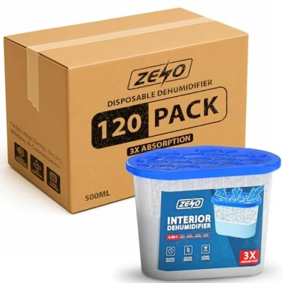 Image of ZENO Disposable Dehumidifier 500ml Moisture Absorber Dehumidifiers for Damp, Mould, in Home, Kitchen, Wardrobe, Bedroom, Caravan Damp (120 Pack)