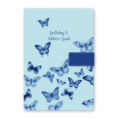 Image of Telephone Address Book A Z Index Beautiful Fabric Vintage Style Cover A5 Hardback with Magnetic Lock (Blue Butterfly)