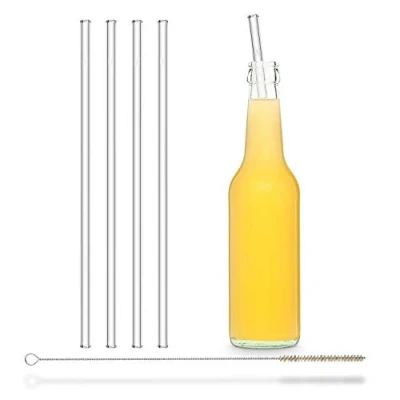 Image of Halm Glass Straws 4X 11 inch Long Straight Drinking for Bottles + Plastic Free Cleaning Brush Dishwasher Safe Sustainable, Water