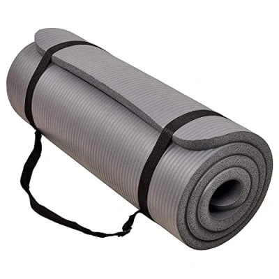 Image of BalanceFrom GoCloud All Purpose 1 Inch Extra Thick High Density Anti Tear Exercise Yoga Mat with Carrying Strap, 180cm x 60cm (Gray)