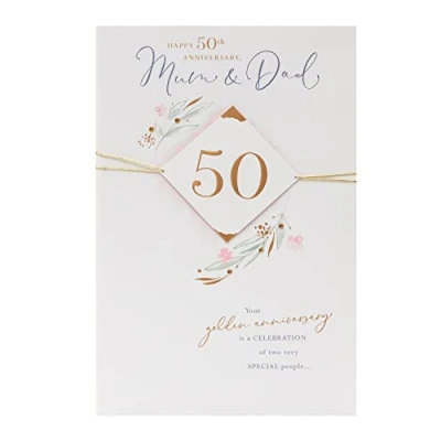 Image of UK Greetings 50th Wedding Anniversary Card for Mum/Dad Gold Cord Design