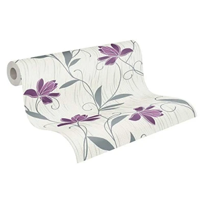 Image of A.S. Création AS Creation Styleguide Jung 306234 3062 34 Textured Profile Wallpaper Floral 10.05 m x 0.53 Purple White Grey