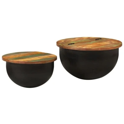 Image of vidaXL 2 Piece Coffee Table Set Black Solid Wood Reclaimed