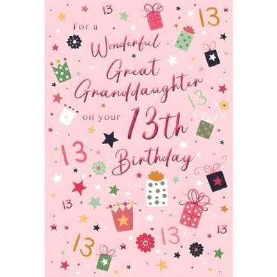Image of Great Granddaughter 13th Birthday Card Age 13 Special Finishes Wonderful Contemporary Floral Design Illustrated Insert Leaf Made in the UK Eco Friendly