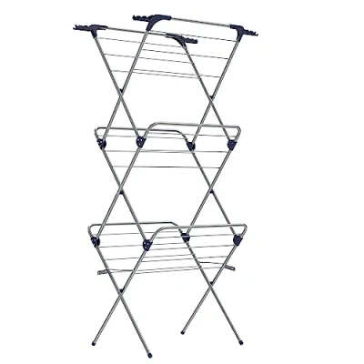 Image of SONGMICS Foldable Clothes Airer, Drying Rack, Compact Horse Dryer, Laundry Steel Frame, 42 x 62.5 150 cm, 15 m Space, Indoor Outdoor Use, Grey LLR715G01