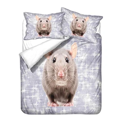 Image of 3D Animal Mouse Bedding set Cute Rat White Green Yellow Gray Duvet Cover Pillowcase Child Boy Girl Soft Breathable Microfiber (Style 5,Single 135x200 cm)