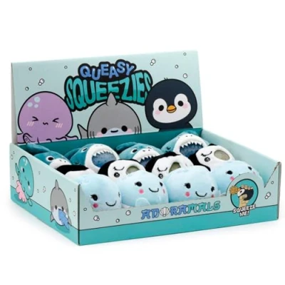 Image of Puckator Queasy Squeezies Adoramals Sealife Octopus, Shark, Penguin Plush Squeezy Toy