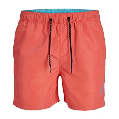 Image of JACK &amp; JONES Mens Fiji Tape Swim Shorts Hot Coral XXL