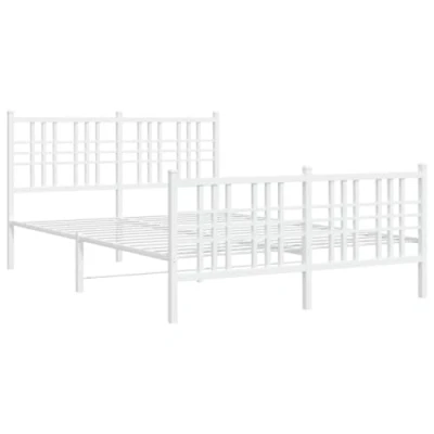 Image of vidaXL Metal Bed Frame without Mattress with Footboard White 140x190cm
