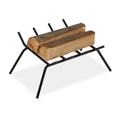 Image of Relaxdays Fireplace Grate Wrought Iron Fire Stand with Feet Square Robust H x D 20 45.5 36 cm Black, Metal, 45,5