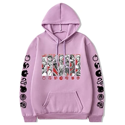 Image of Unisex Anime The Seven Deadly Sins Hoodie Meliodas Graphics Pullover Dragon&#039;s Sin of Wrath Casual Long Sleeve Sweatshirt Purple