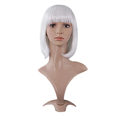Image of MapofBeauty Fashion Girl Natural Short Straight Wigs Flat Bangs White Ladies