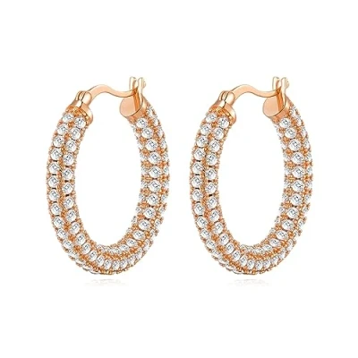 Image of Philip Jones Rose Gold Plated 30mm Pave Hoop Earrings Created with Zircondia® Crystals