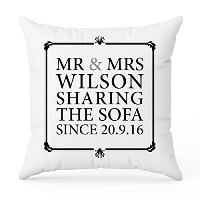 Image of The Gift Experience Personalised Mr &amp; Mrs Sharing Sofa Pillow Cushion With Insert, Home Decor, Gifts
