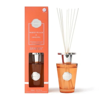 Image of Sences Luxury Reed Diffuser 300ml Scented with White Peach &amp; Oolong, New Long Lasting Natural Aroma, Premium Essential Oils, Elegant Glass Bottle, Ideal for Home, Office, and Spa, Fruity Fragrance