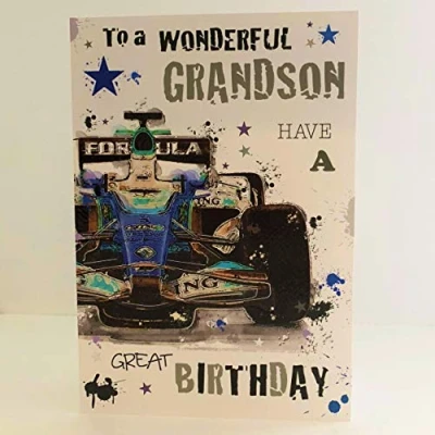 Image of Jonny Javelin Wonderful Grandson Have A Great Birthday Card Racing Car