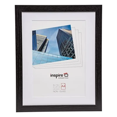 Image of Hampton Frames CARNEGIE A4 (21x30cm) Black Picture Poster Photo Frame with Mount Plexi (Non Glass) CNGA4BLK