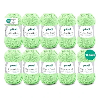 Image of Gründl Quick Plain Knitting Crochet yarn 10 balls (colourful made from 100%, Oeko Tex certified, 50 g/125 m, needle size: 3 4, x g), kiwi, Cotton, 50g