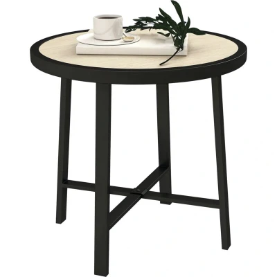 Image of Outsunny Round Small Garden Table, 50.5cm Outdoor Side Table with SPC Tabletop, Metal Frame and Anti slip Foot Pads for Garden, Balcony, Nature Wood Finish