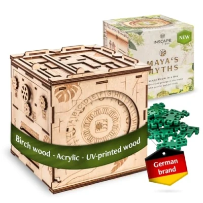 Image of INSCAPE Maya Puzzle Box Escape Room in A for Adults Cluebox Mind Puzzles Boxes with Hidden Compartments Wooden
