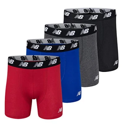 Image of New Balance Men&#039;s 5&quot; No Fly Cotton Performance Boxer Briefs (4 Pack), Team Royal/Black/Team Red/Dark Heather Grey, M