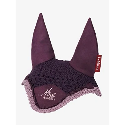 Image of LeMieux Mini Fly Hood in Fig with Soft Lycra Ears Close Knit Crochet Comfortable Fit Equestrian Mask Sport Horse Wear Small